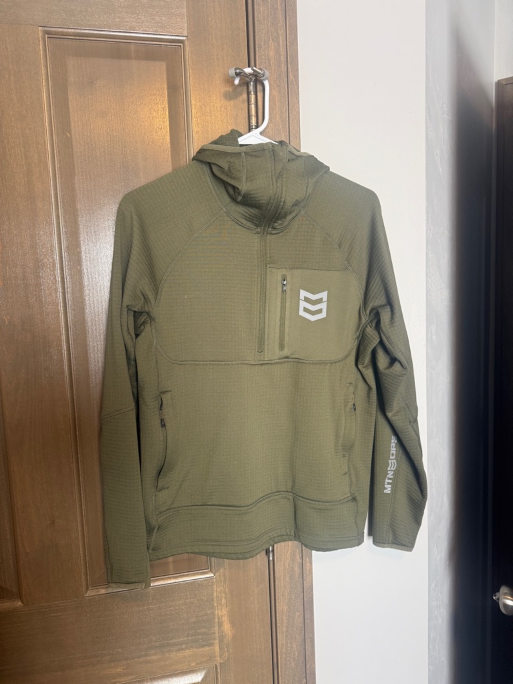 Men's Olive Green Quarter Zip Grid Fleece Hoodie